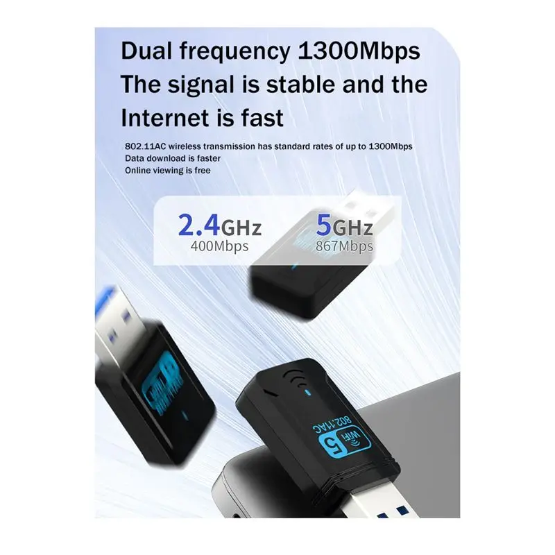 

(A26M) 1300Mbps WiFi Adapter USB Wireless Network Card Dual Band 2.4GHz 5GHz USB3.0 WIFI Adapter for Desktop Laptop