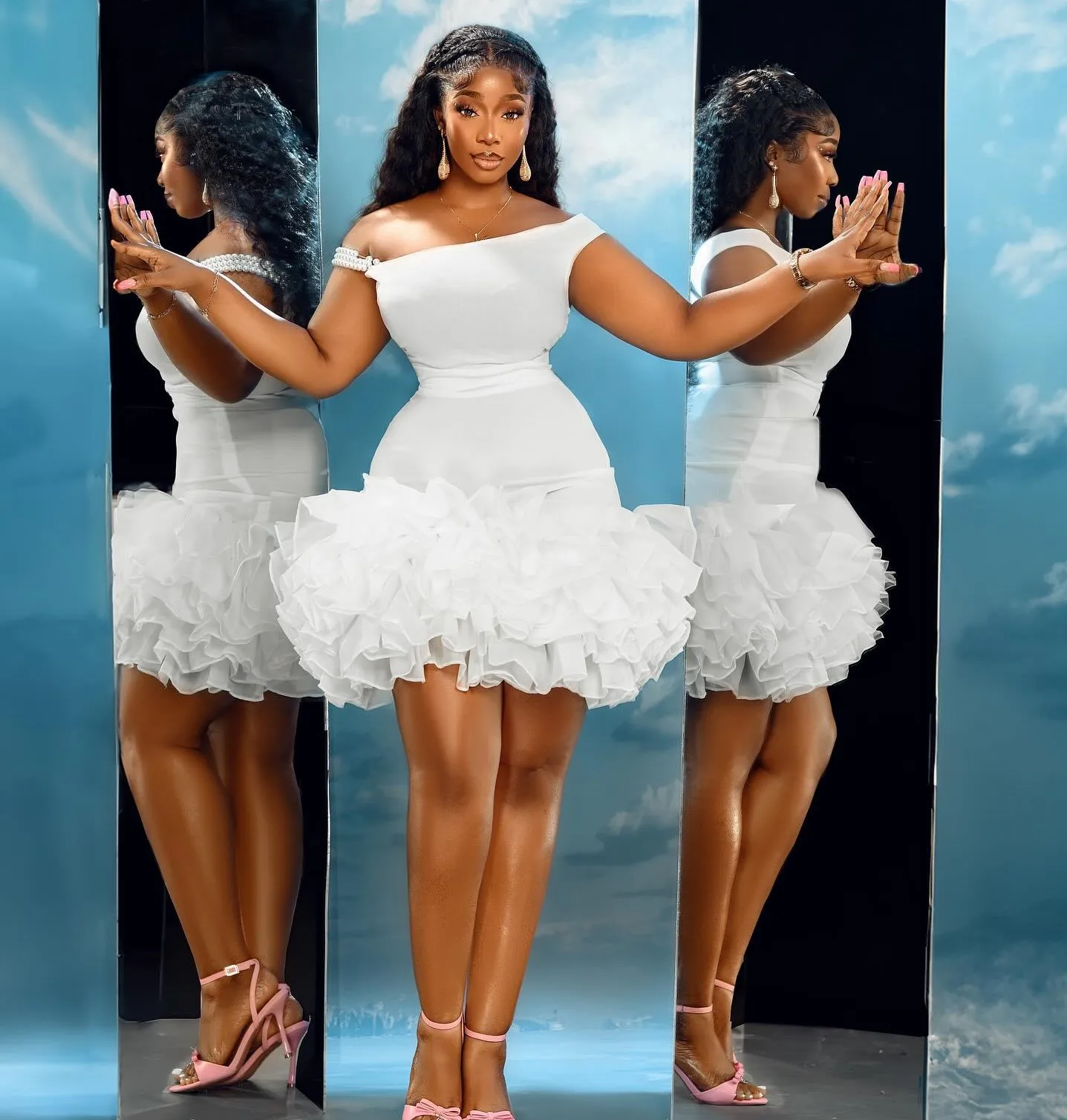 

Горячее белое короткое платье для выпускного вечера, черное платье для девочек с открытыми плечами, плиссированное платье с оборками на день рождения, выпускные платья, Vestido Formatura