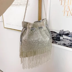 DOYUTIG Brand Women's Long Tassels Beaded Handbag Indian's Retro Handmade String Totes Lady Embroidery Bead Crossbody Bag N019