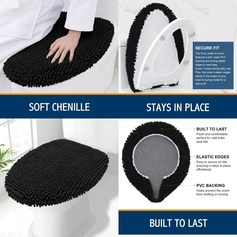 

Мягкая синельная крышка для унитаза для ванной комнаты, чехлы для машинной стирки для круглых удлиненных и продолготых унитазов, удобные 17,5x15 дюймов