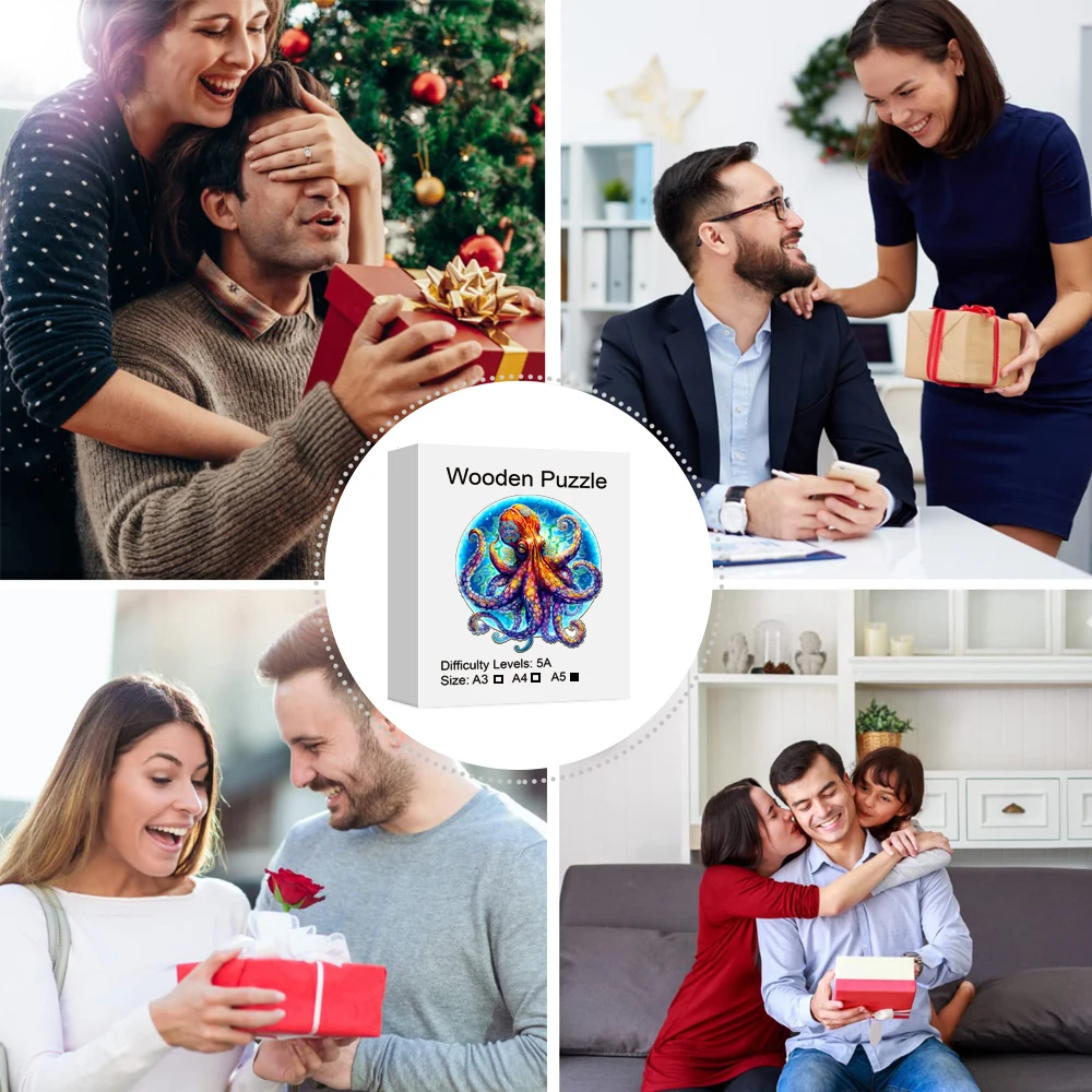 Quebra-cabeça de madeira de polvo gigante para amantes de quebra-cabeça, brinquedos exclusivos para aliviar o estresse, decoração de presente de aniversário de Natal, jogo familiar