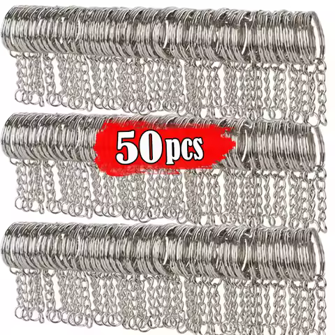 Silver Metal Blank Keyring Keychain with Ring Link Long Round Split Keychain Keyrings Chains Stainless Steel Key Rings Holder