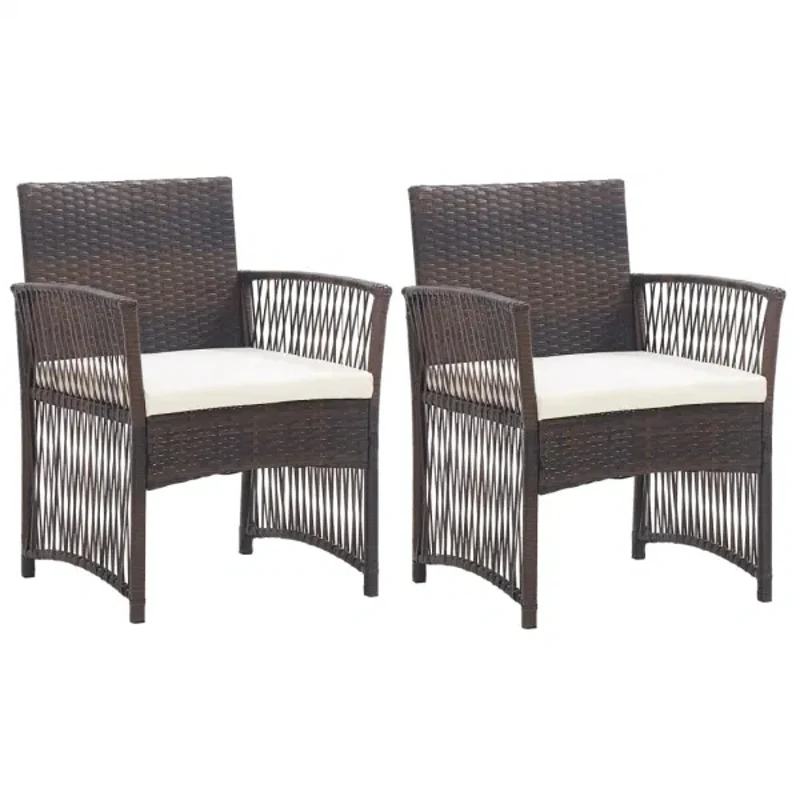 2 PCS Brown Poly Rattan Chair with Cushion Outdoor Garden Armchair Simple Advanced Handwoven Comfortable Outdoor Armchair