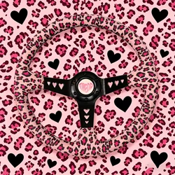 JDM style 350mm pink heart steering wheel custom embroidery steering wheel Heart-shaped Leopard Print Faux Fur Zebra Pattern