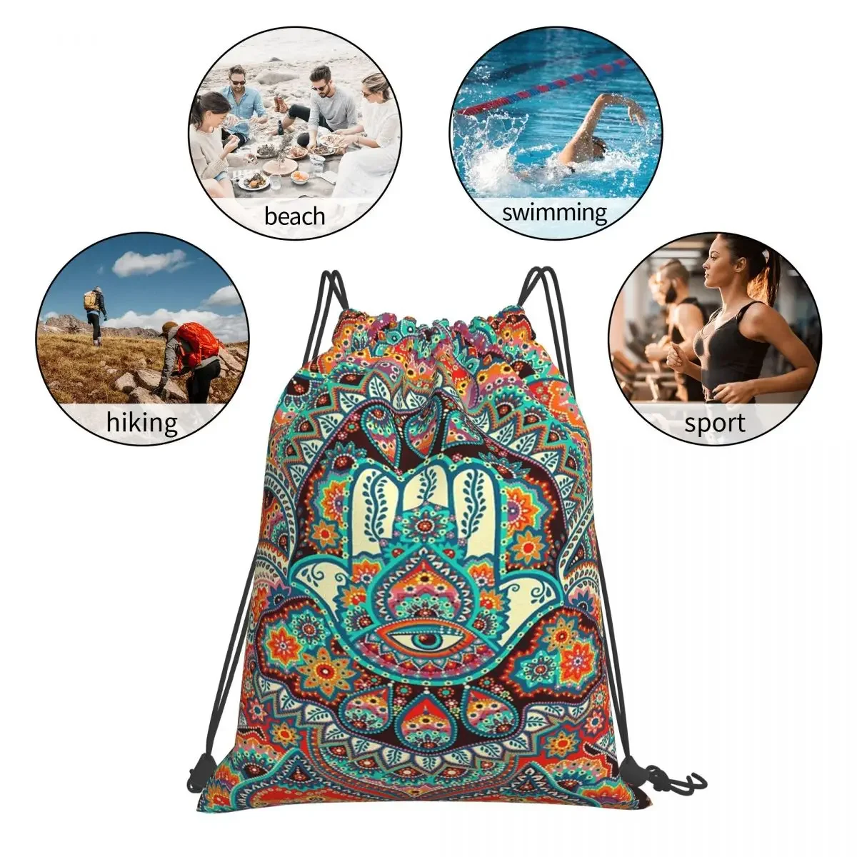 Hamsa-mochilas de mano multifunción para hombre y mujer, bolso portátil con cordón, bolsa de bolsillo para zapatos, mochila escolar