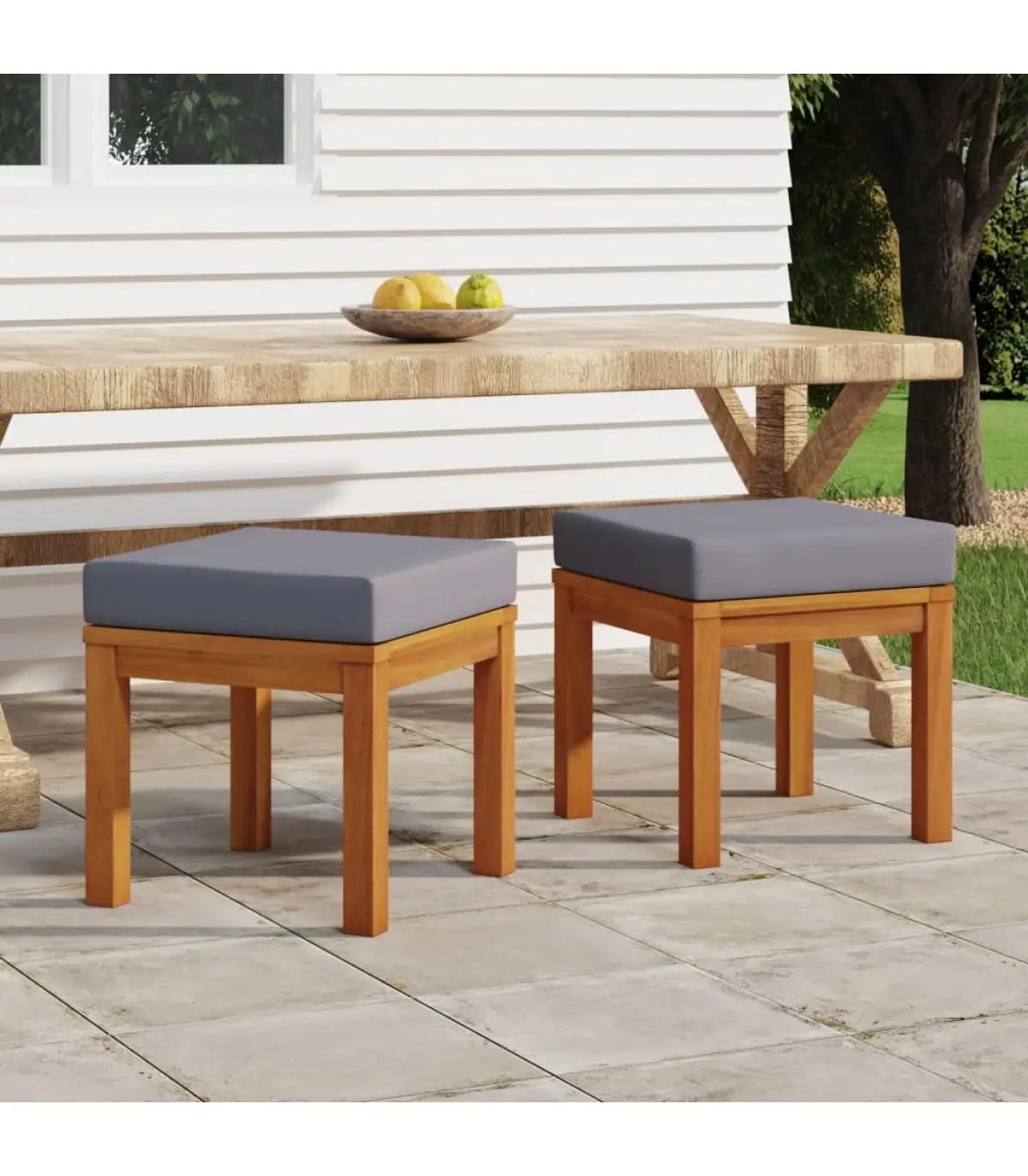 Outdoor Ottomans garden stools with cushions 2 PCs acacia wood 40x40x42 cm