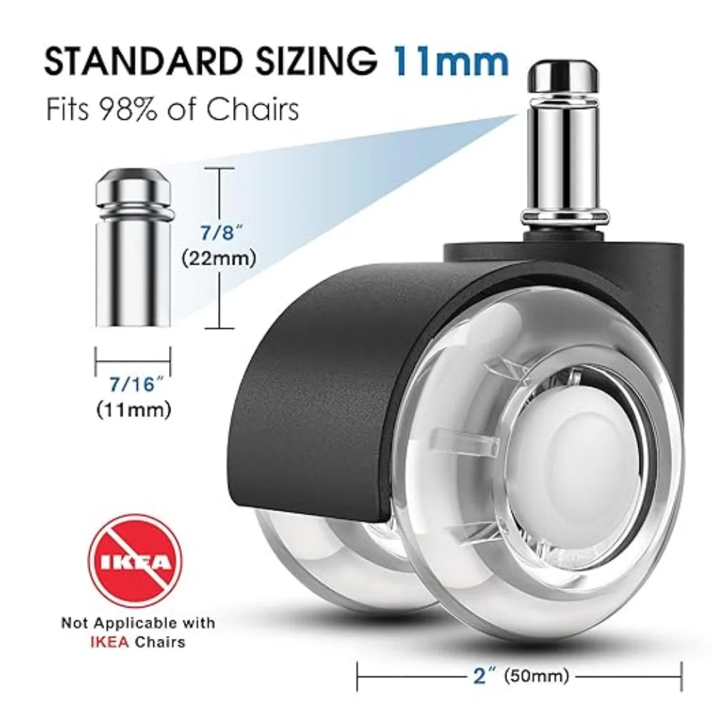 2 inch Heavy Duty Universal Office Chair Casters 5-Pack Quiet Roll for All Floors, Carpet