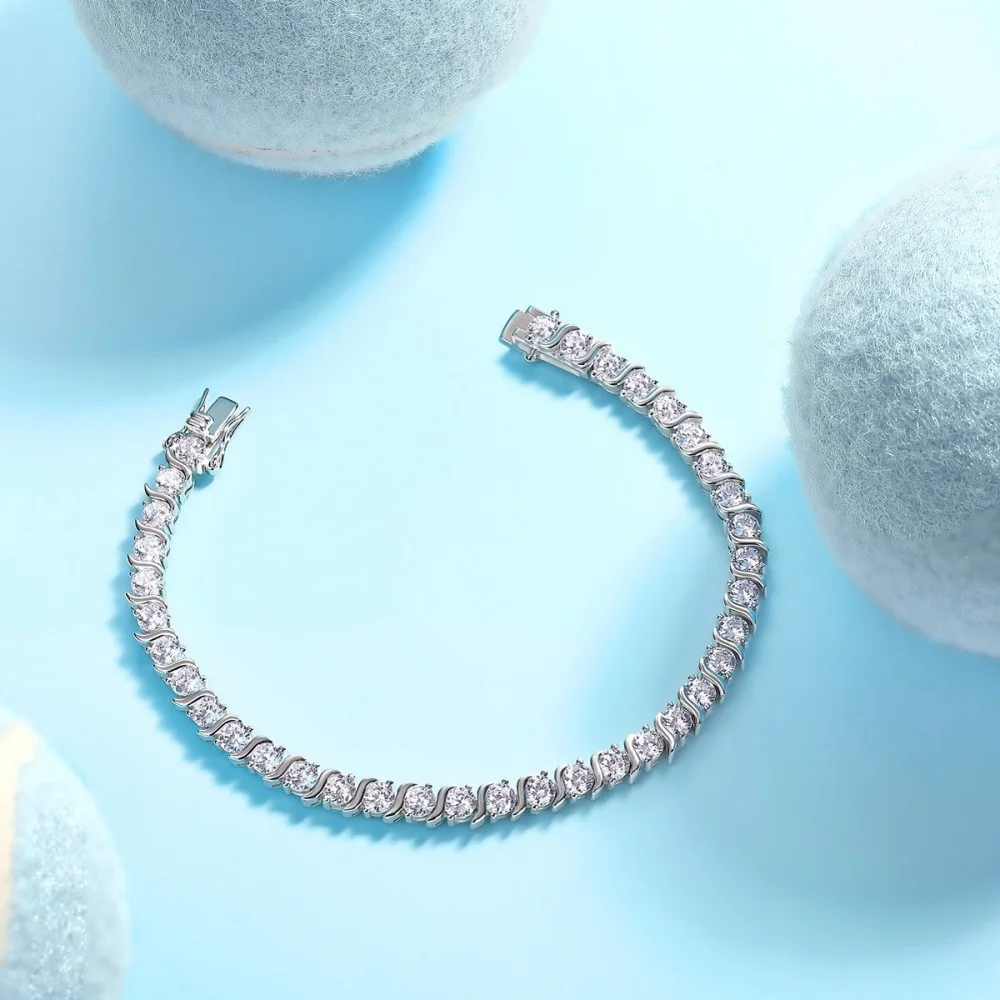 

Luxury Exquisite 4mm Moissanites Women's Bracelets -925 Sterling Silver Wedding Bracelet & Engagement Anniversary Jewelry Gift