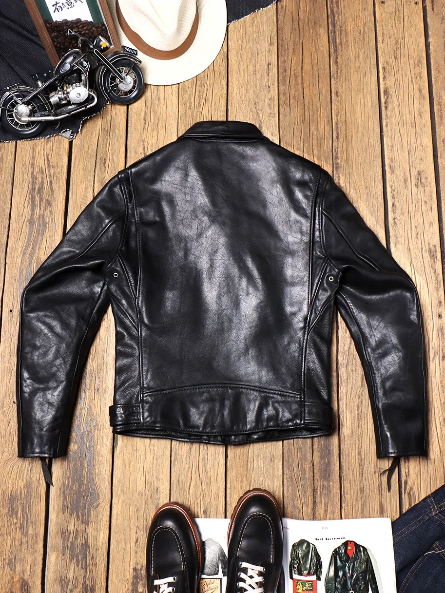 Tailor Brando Italy Heavy Washed Full Grain Cowhide 613 Double Rider Men's Short Leather Biker Leather Jacket