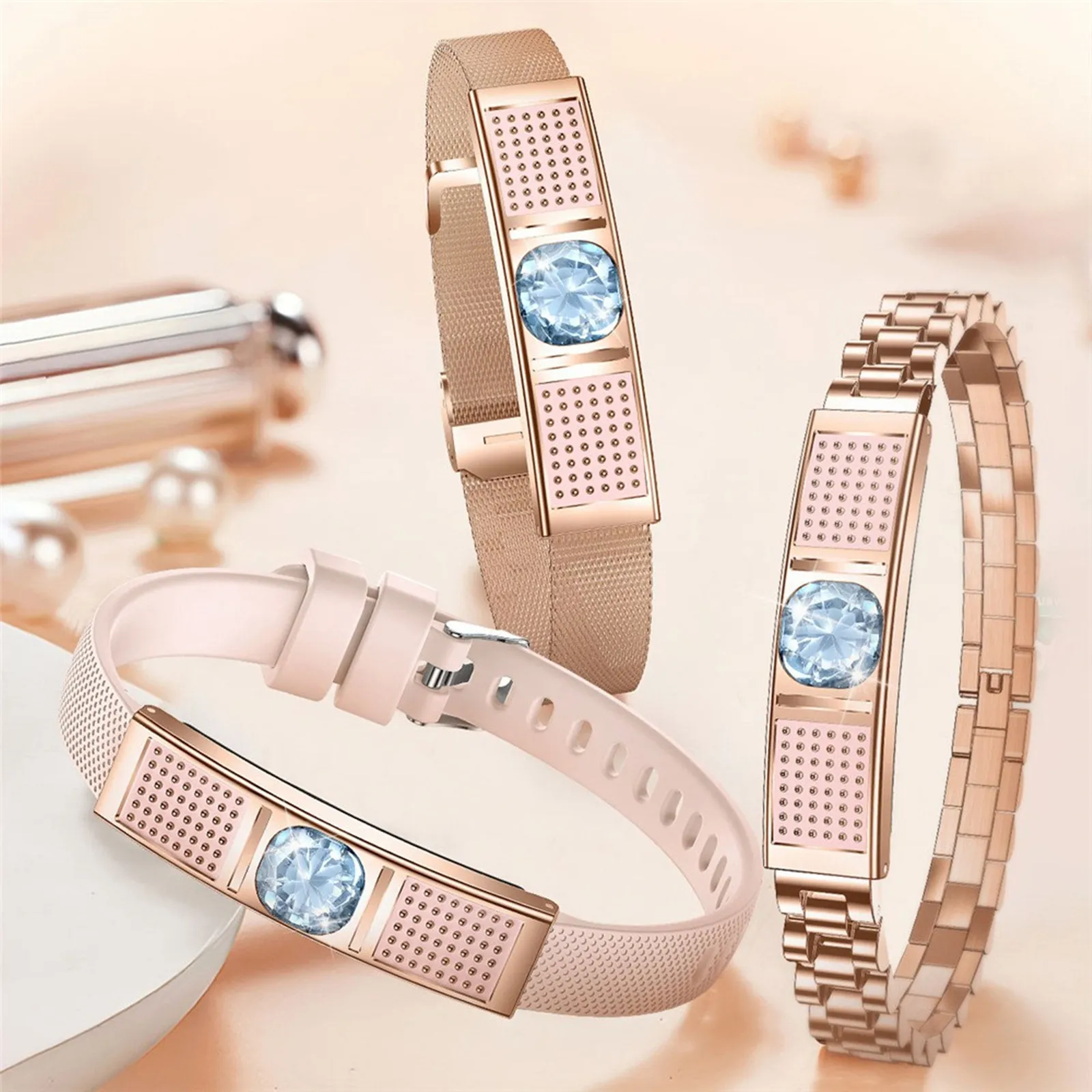 Women's Luxury Smart Bracelet with Big Diamond Heart Rate Blood Oxygen Sport Watch Waterproof Health Wristband Fashion Gift Her