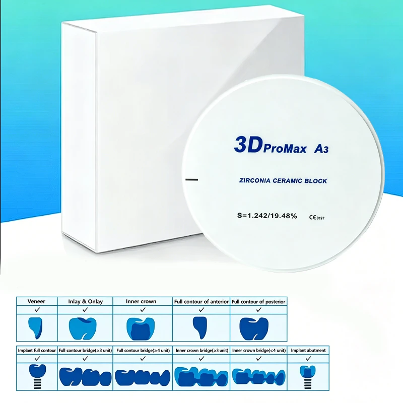Zirconia Block 3D PRO Multilayer Zirconia Disc Dental Lab Dentist Material Vita 16 Colors for CAD CAM 98mm for CAD CAM System