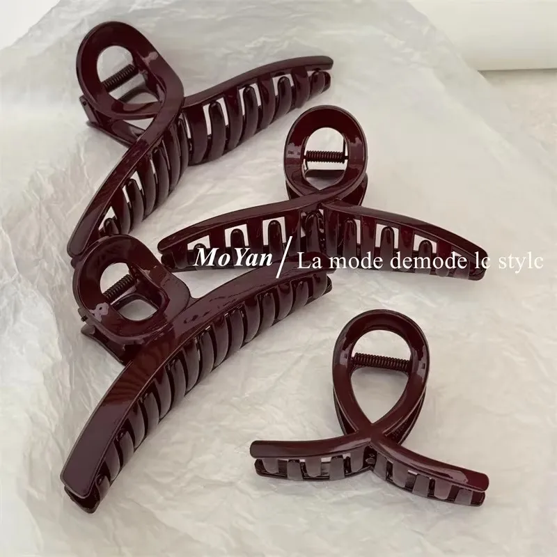 Simple Fashion Slightly Drunk Retro Dark Red Grab Clip Temperament Cross Hairpin Large Back Head Disc Hair Shark Clip