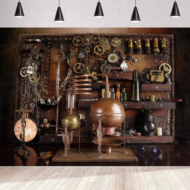 

Vintage Distiller Photography Backdrop Ancient Gears Clock Background Wall Banner Poster Party Decoration Photo Booth Studio