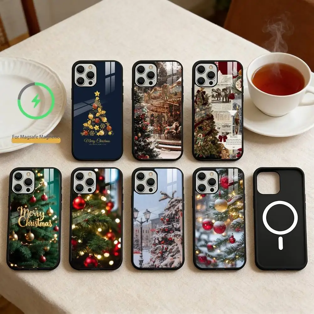 

Merry Christmas Tree Phone Case For iPhone 14,16,15,13,17,12,Plus,Pro,Max Magnetic For Magsafe Frosted Cover