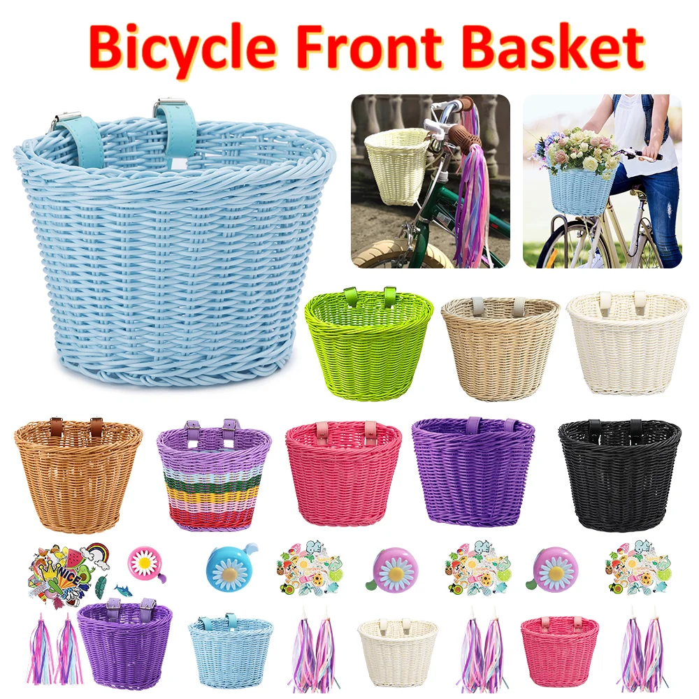 

Передняя велосипедная корзина на руль, многофункциональная традиционная велосипедная корзина, водонепроницаемая, плетеная вручную, для детских велосипедов
