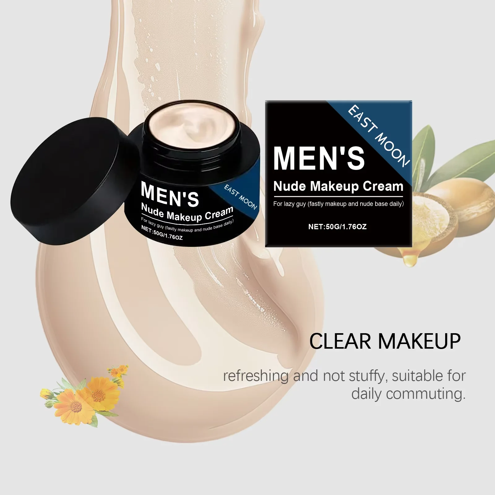 East Moon Shea Butter Men Makeup Cream Oil Control Moisturize Base Color Change Full Coverage for Dark Skin BB Foundation Creams