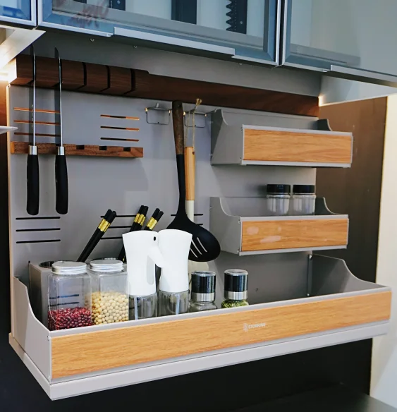 Electrical Lift up Storage Basket with Smooth Lifting Mechanism Space Saving Kitchen Cabinet Pantry Organization