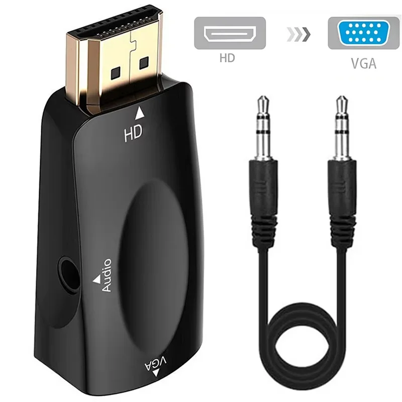 HDMI-compatible to VGA Converter HDTV to VGA Adapter With Audio 3.5mm AUX Jack 1080P Converter For PC/Laptop/Monitor/Projector