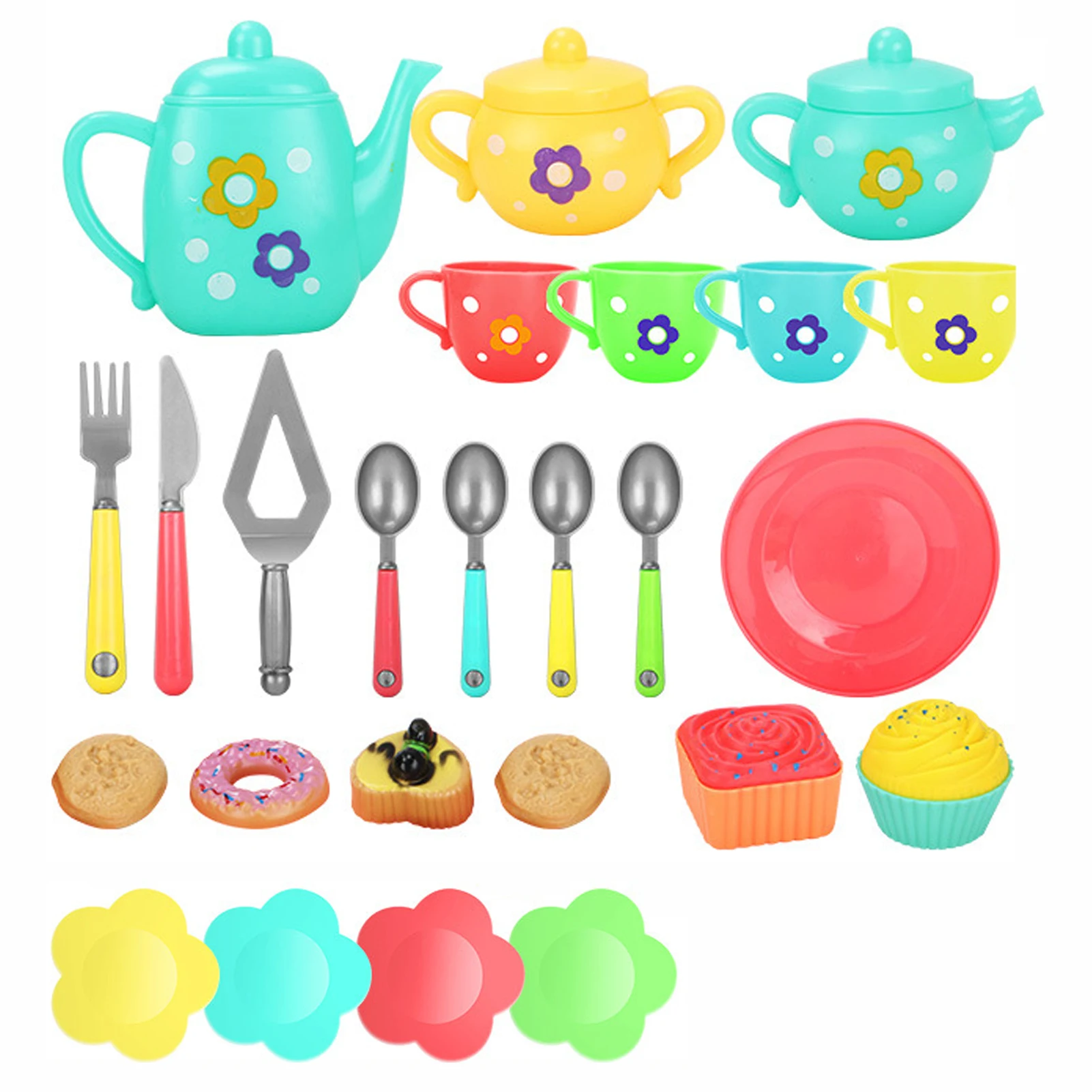 Cups Early Educational Tea Set For Kids Colorful Fake Doughnuts Smooth Bowl Gift Kitchen Pretend Play Toys Safe Saucers Toddlers