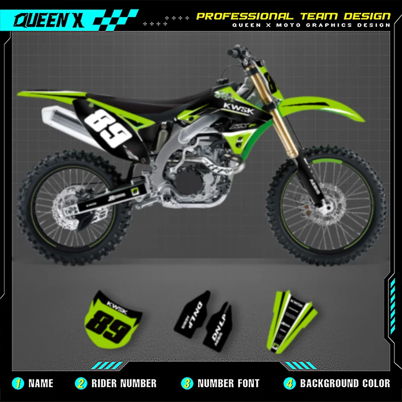 Queen X MOTOR تخصيص مجموعة ملصقات الرسومات للدراجات النارية لـ KAWASAKI KXF250 KX250F KXF 250 2009 2010 2011 2012 004