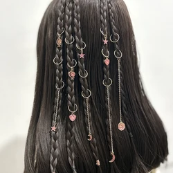 14PC Cute Cartoon Pendant Hair Braid Ring Star Moon Heart Shape Braid Hair Ring for Girls Party Headwear Hair Accessories Set