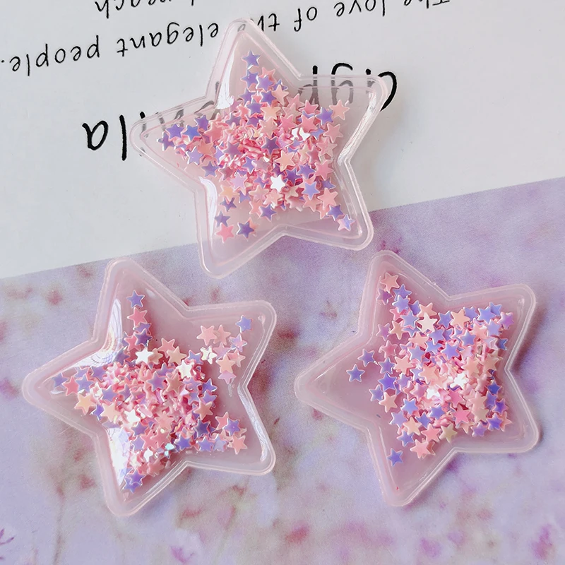 30pcs/lot  PVC Star with Glitter Transparent Bling bling Flowing Patches Appliques for DIY Children Clip Accessories