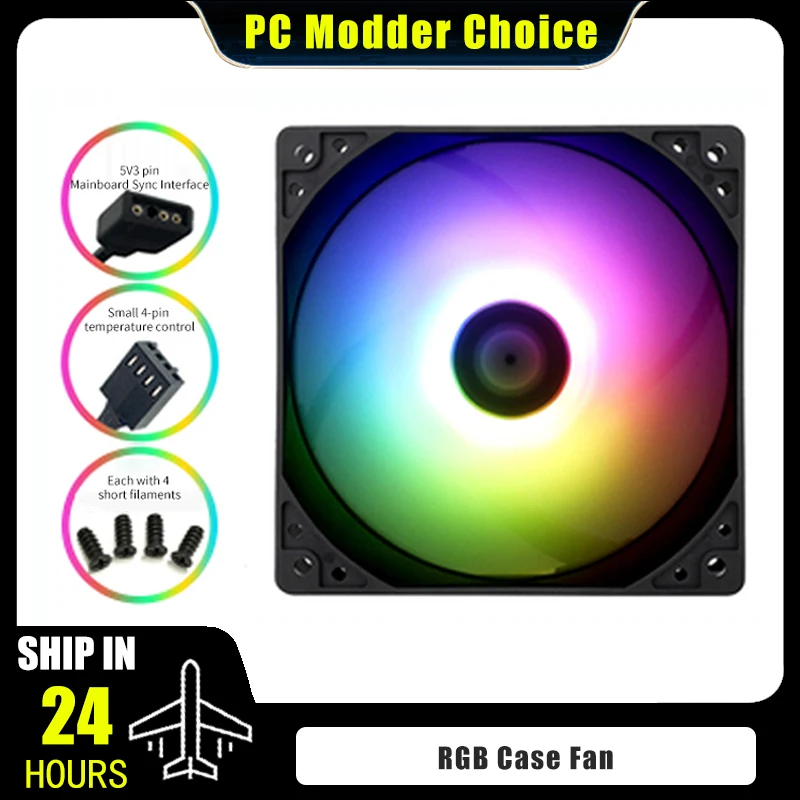 12025 RGB Case Fan 12CM 5V Silent CPU Cooler S-FDB Bearing 0-1550 RPM Mute Black/White TL-C12CW-S