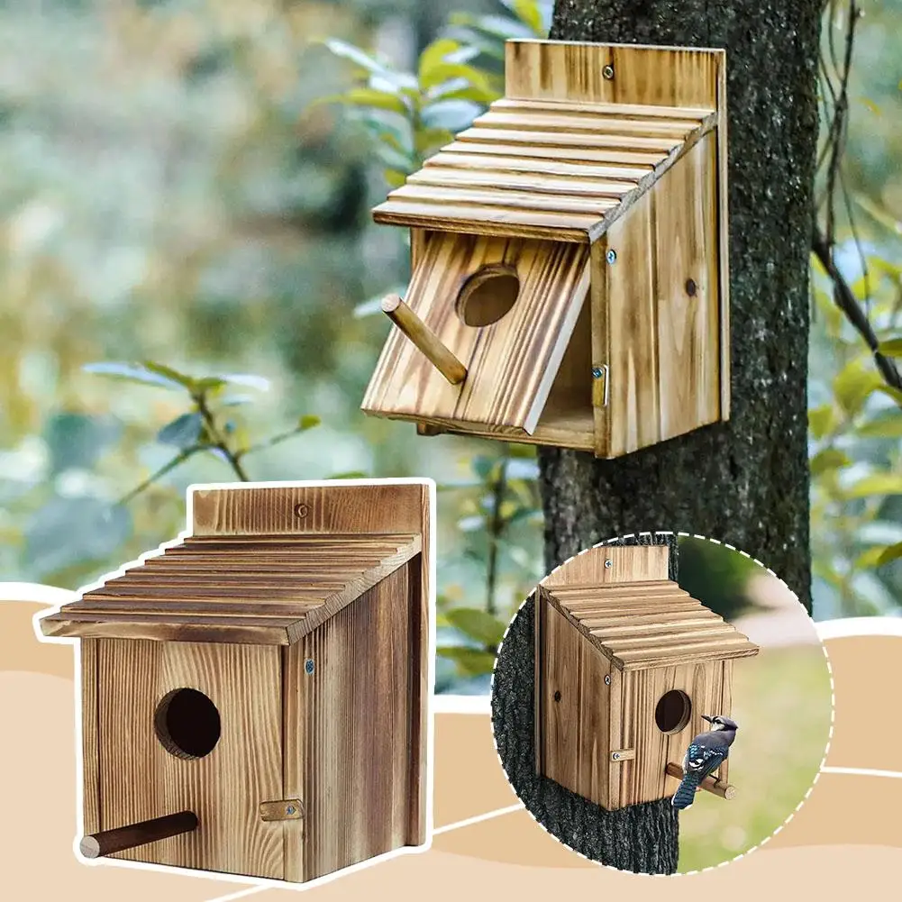 Bird Nest Solid Wood Processing Pine Cage Bird Feeder Wooden House Decoration Breeding Box Gardening Bird House I8O4