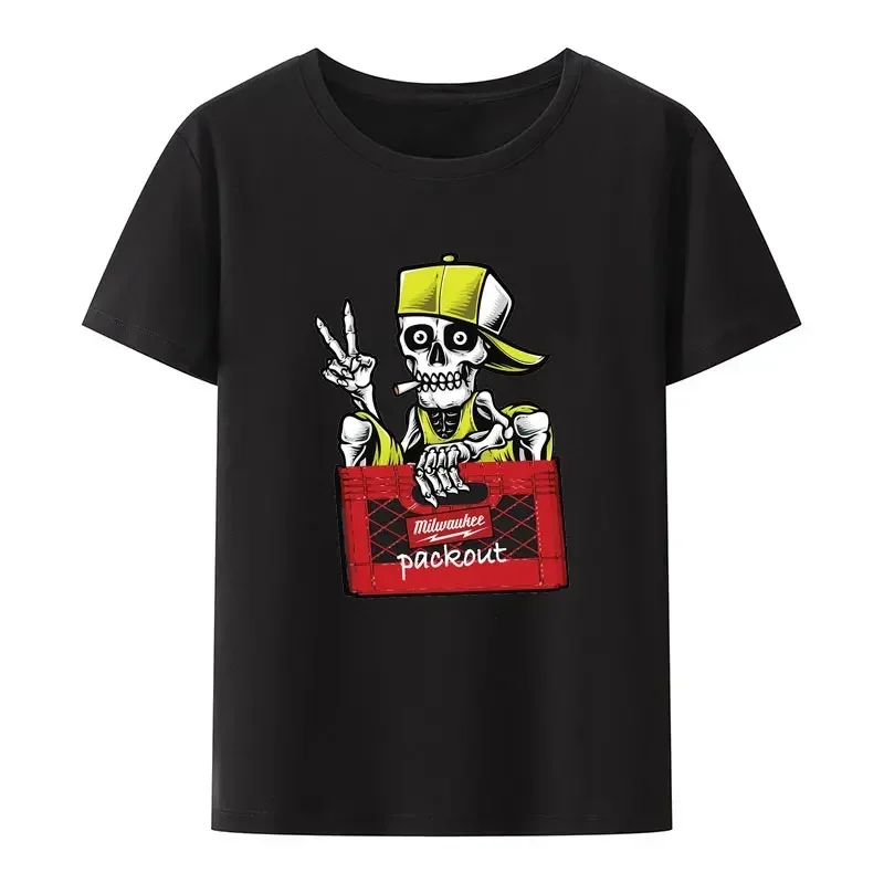 

Tops Novelty Leisure Cool Style Pattern Camisetas Original Men's Shirts Funny Skull Hvac Coffee Break Modal Print T harajuku