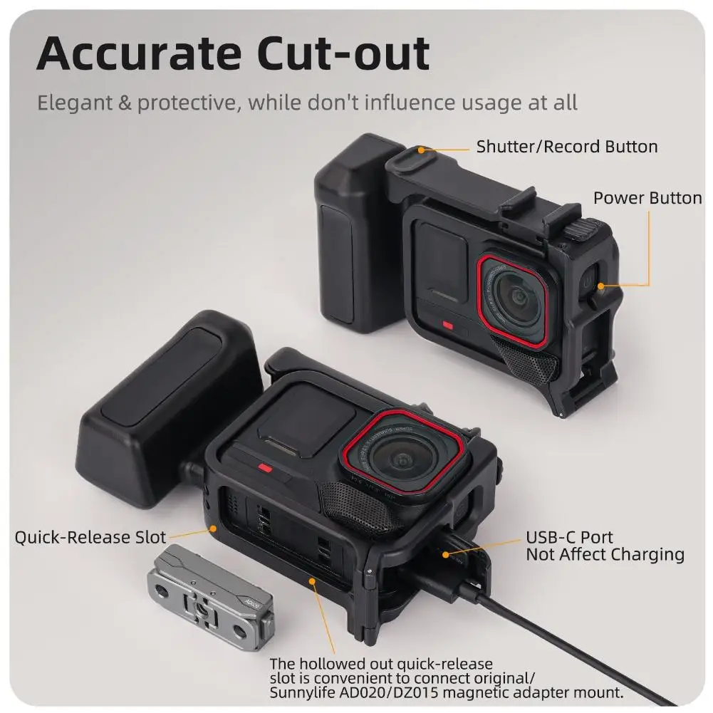 Cámara deportiva con mango de cámara de calle integrado Compatible con DJI Osmo Action 3/4/5 Pro para un agarre estable y cómodo