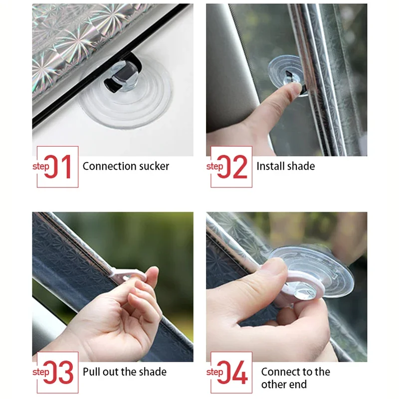 Car Windshield Sun Shade Front Window Sun Protection Cover Suction Cup Sunshade Aluminum Foil UV Reflection Curtain