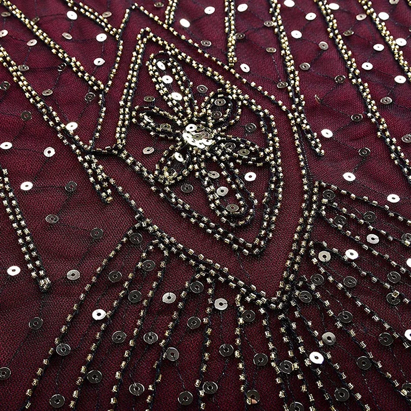 Women 1920s Great Gatsby Dress Long 20s Flapper Dress Vintage V Neck Sequins Beads Maxi Party Dress Mesh Prom Gown Elegant Dress
