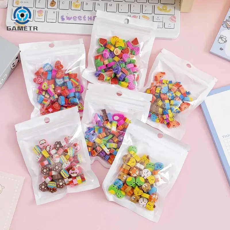 50pcs/bag Christmas Kawaii Eraser Creative Cartoon Mini Pencil Rubber Animal Fruit Erasers For Kids School Stationery Supplies