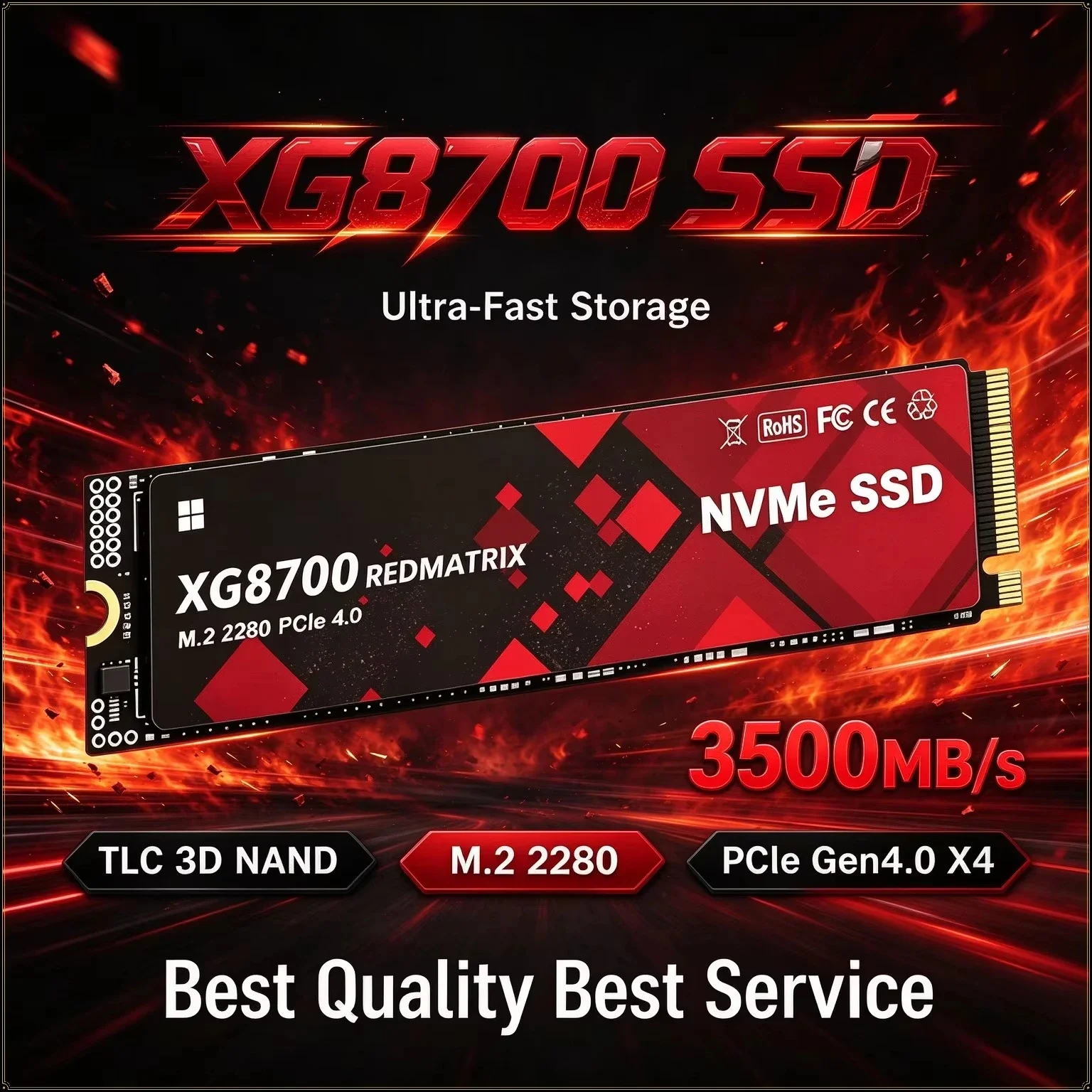 XG8700 M.2 NVMe SSD PCIe 4.0 3500MB/s 2TB 4TB Internal Gaming Solid State Drive High‑Speed  Capacity for PC Laptop