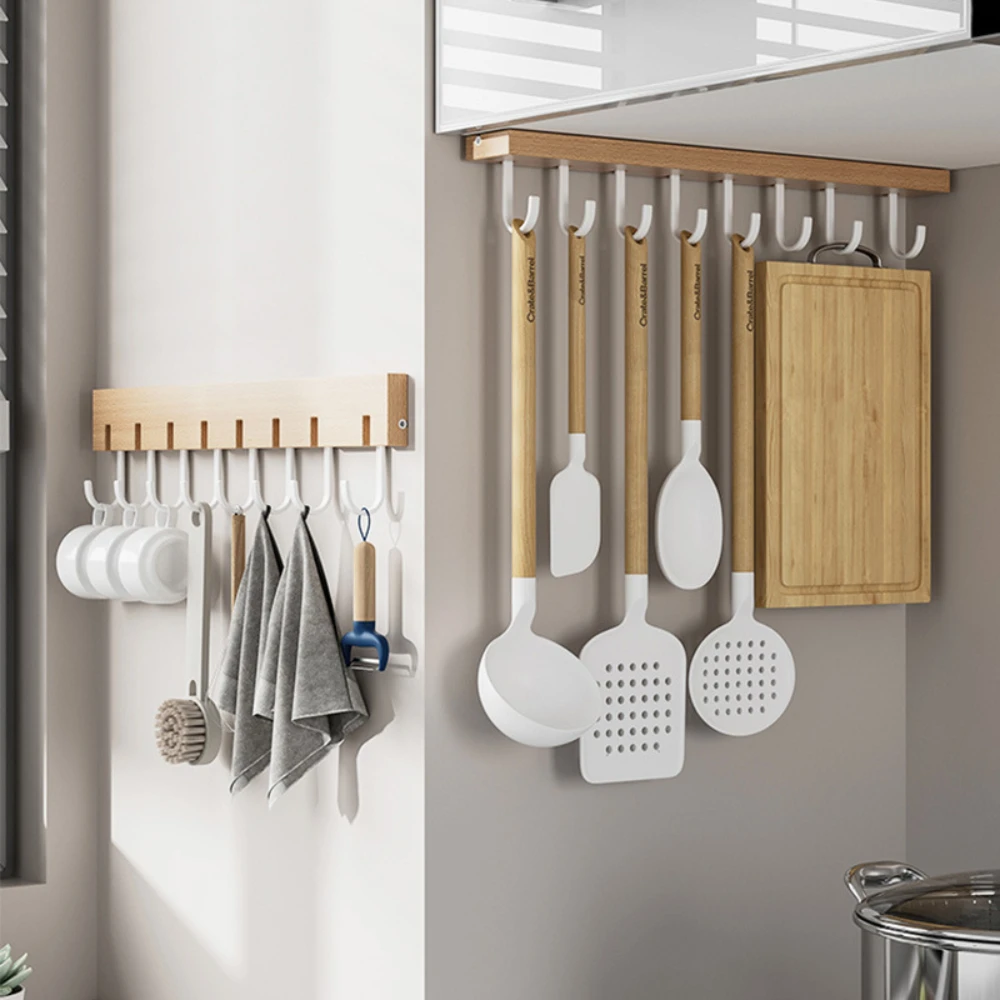 

Wood Hooks Storage Shelf Wardrobe Metal Under Shelves Mug Cup Hanger Bathroom Kitchen Organizer Hanging Rack Holder no-punch