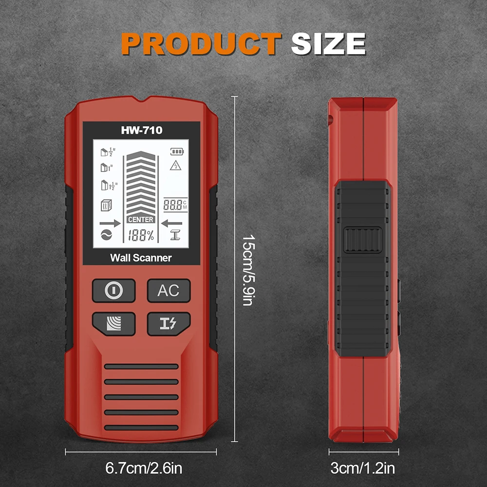80mm Metal/Wood/AC Wall Detector 6-in-1 HD Display Auto Shutdown for Home Renovation Cabinet TV Garage Install DIY Building Tool