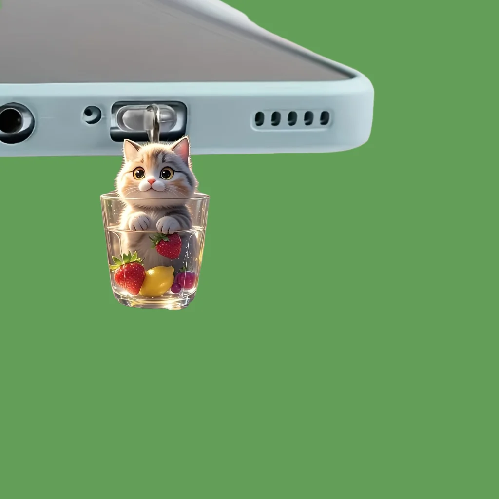 Cute Cup Cat Type-C Dust Plug USB Charging Port Protector Acrylic Anti-dust Plug Cover for Iphone Samsung Huawei Interface Decor - view 2