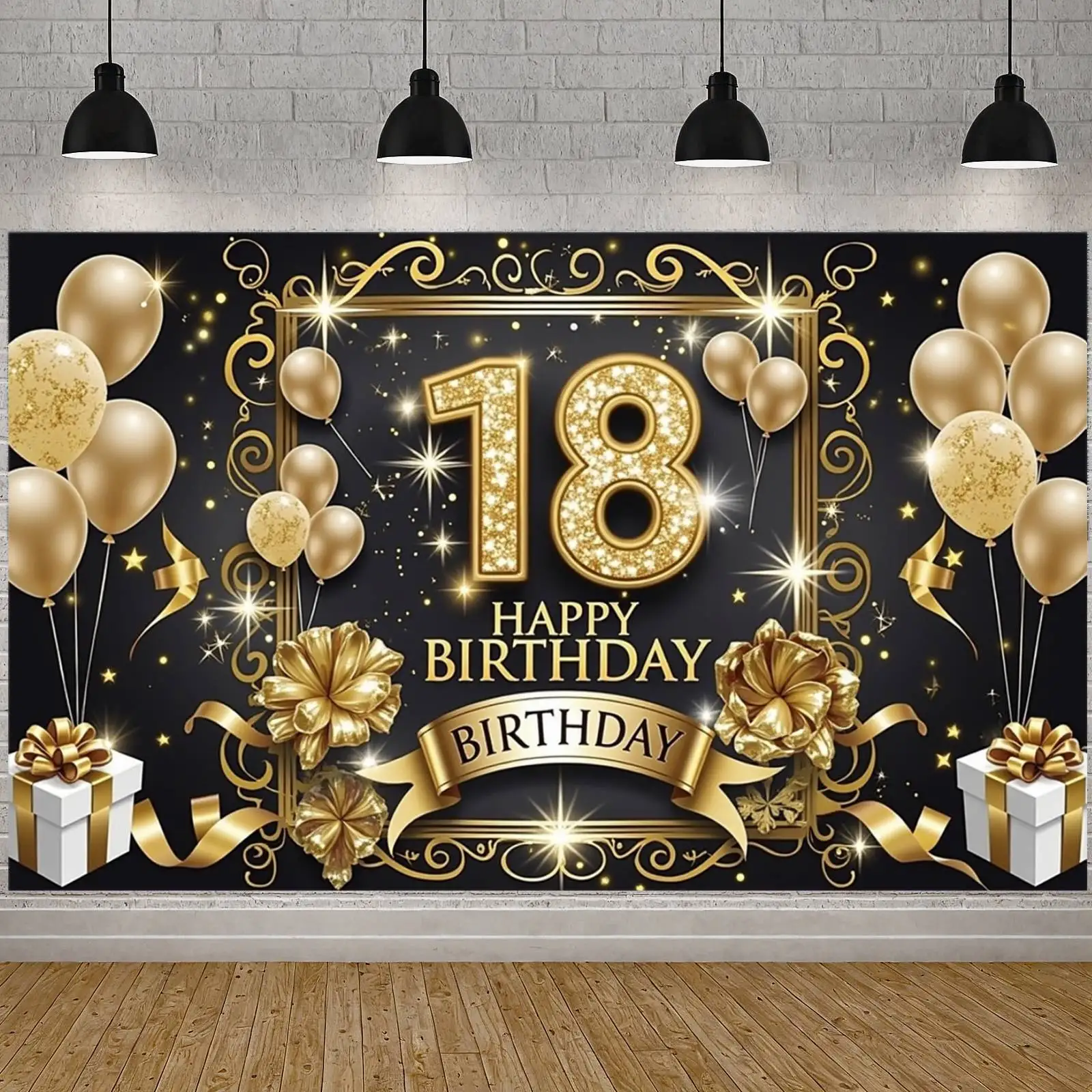 18th Birthday Banner - Luxurious Golden Colorful Background - Multi Functional Decoration for Indoor and Outdoor Celebrations