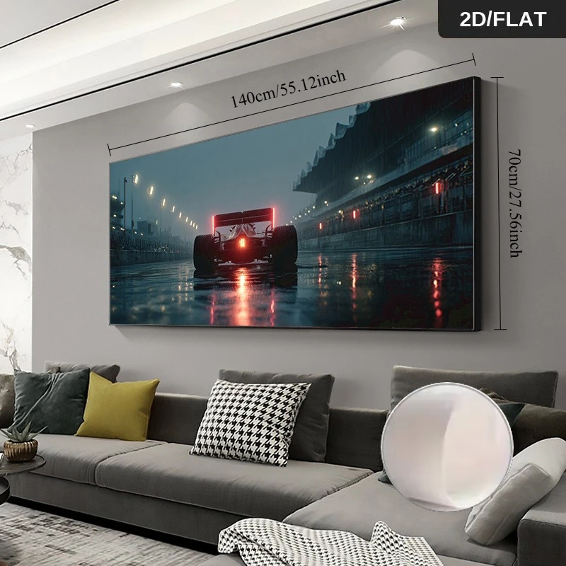 

1pc Extra Large Frameless Canvas Modern Car on Wet Track At Night Canvas Art Print | 2D Flat Wall Decor for Living Room, Bedroom