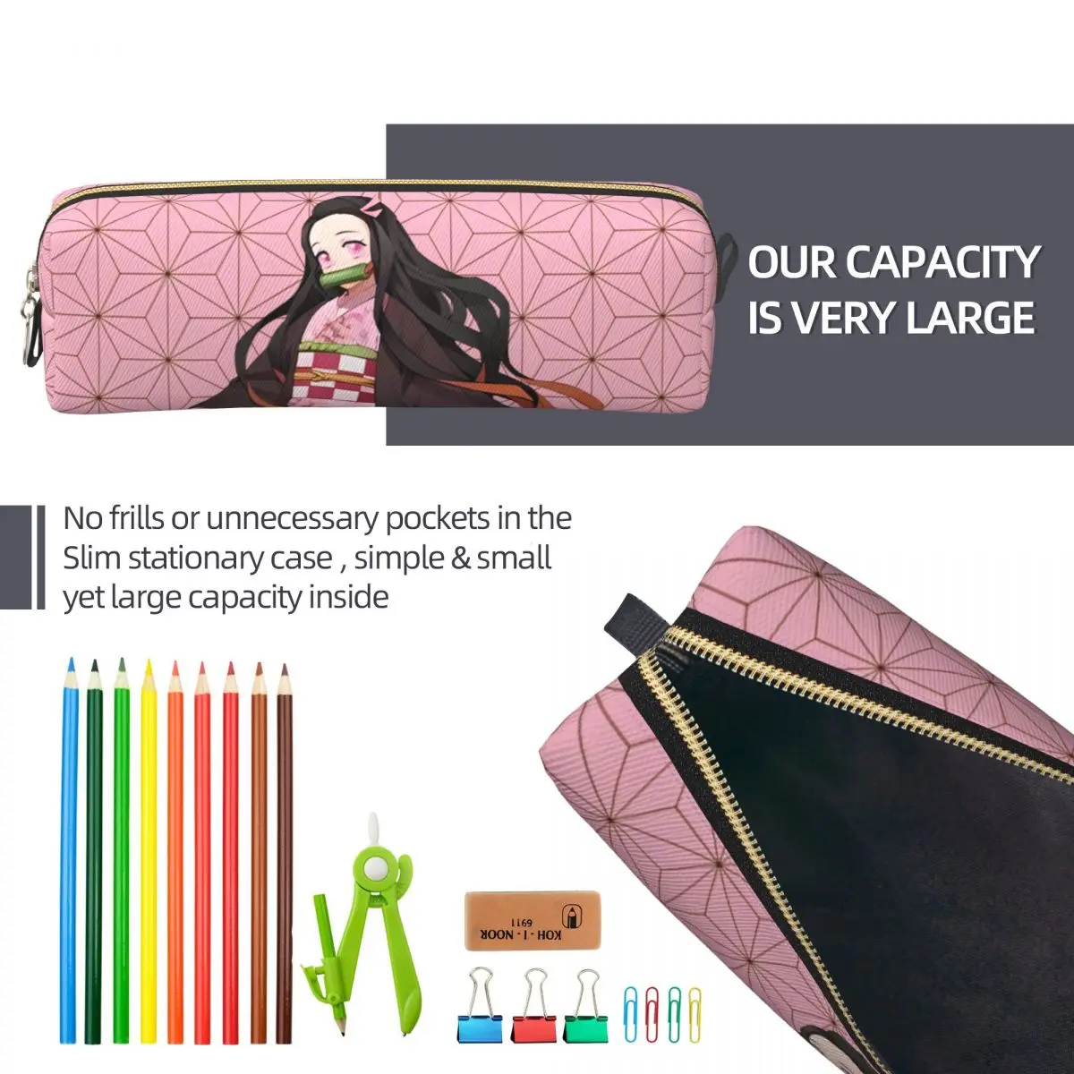 شيطان القاتل مقلمة جديدة النساء لطيف Nezuko حامل قلم أكياس طالب تخزين كبير مكتب هدية pencelcases