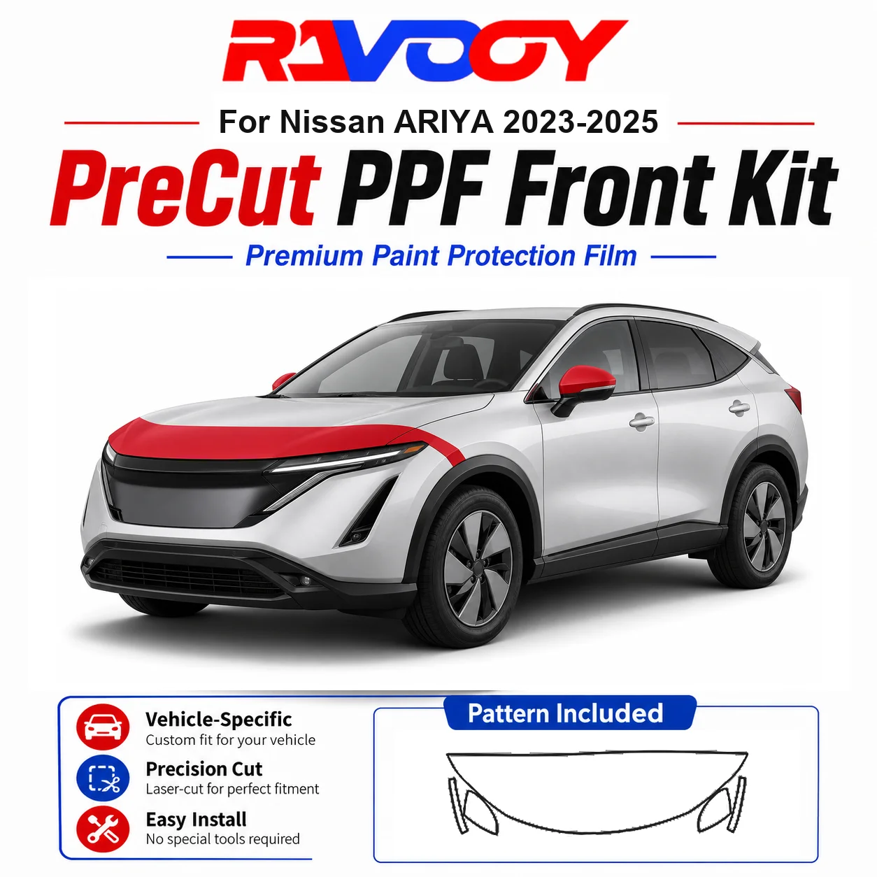 8.5mil TPU Precut PPF Kit For Nissan ARIYA 2023-2025 - Hood, Fenders & Mirror Set - Self-Healing Clear Bra Film