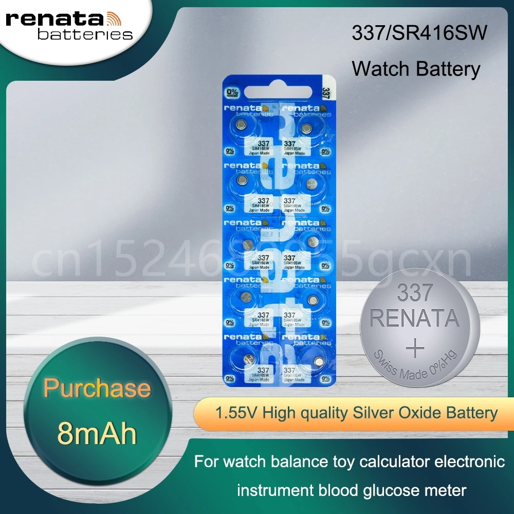 Renata 1,55 sr416sw ag6 lr416 337a v silberoxid knopf zellen batterien für led kopfhörer uhr batterien schweizer gemacht