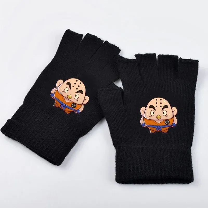 Dragon Ball Gloves Son Goku Half Finger Fall and Winter Student Half Finger Writing Gloves Open Finger Double Layer Warm Gloves