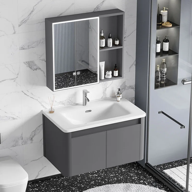Arc thickened space aluminum bathroom cabinet ceramic integrated basin washbasin washbasin cabinet washbasin combination