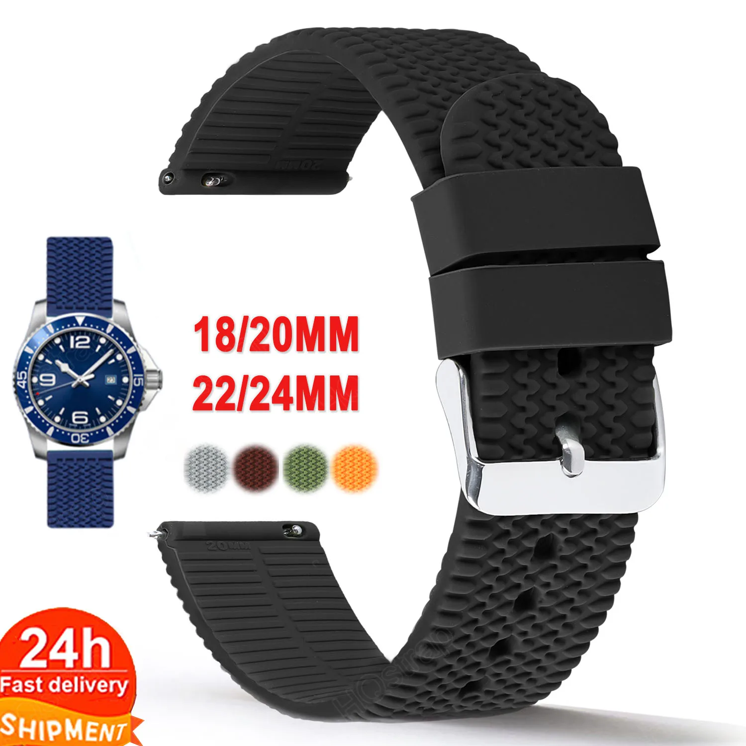 Sport Silicone Band 18mm 20mm 22mm 24mm Universal Strap Waterproof bands for Seiko Bracelet for Rolex for Samsung Quick Release