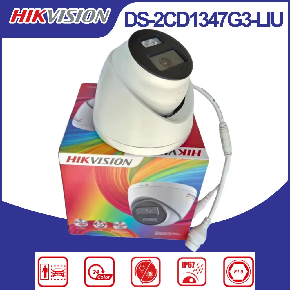 Hikvision DS‑2CD1347G3‑LIU 4MP ColorVu 3.0 Turret IP Camera PoE Smart Hybrid Light AcuSense Human Vehicle Detection Built‑in Mic