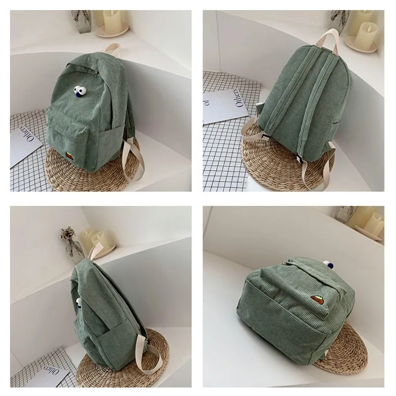 Winter Women Backpack Solid Minimalist Corduroy Daypack Student School Bags Large-Capacity Rucksack for School Hiking Travel