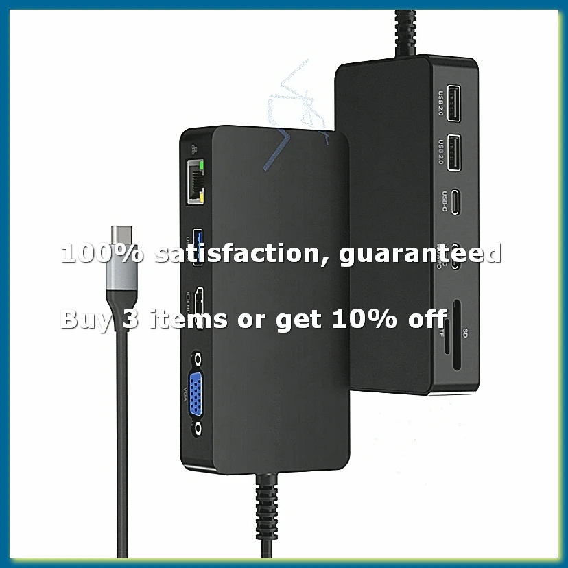 USB C Dock with Power Supply-11 in 1 Docking Station Triple Display 2 +VGA for Pro 11/10/9/8/X/7-WDL