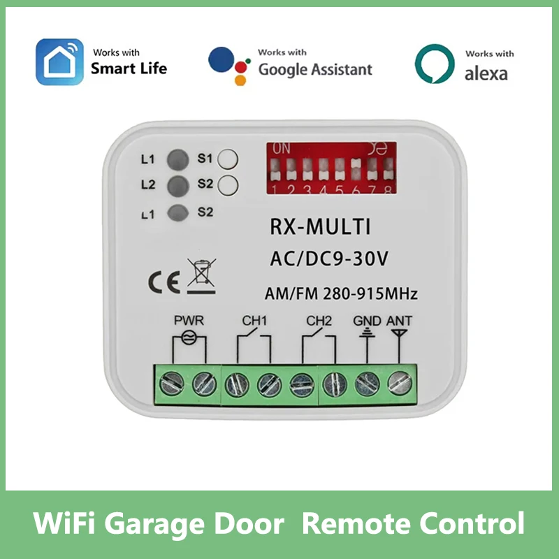 280-915MHz Universal Switch Tuya WIFI Garage Door Remote Control Receiver AC DC 9-30V Switch Module Relay Door Opener