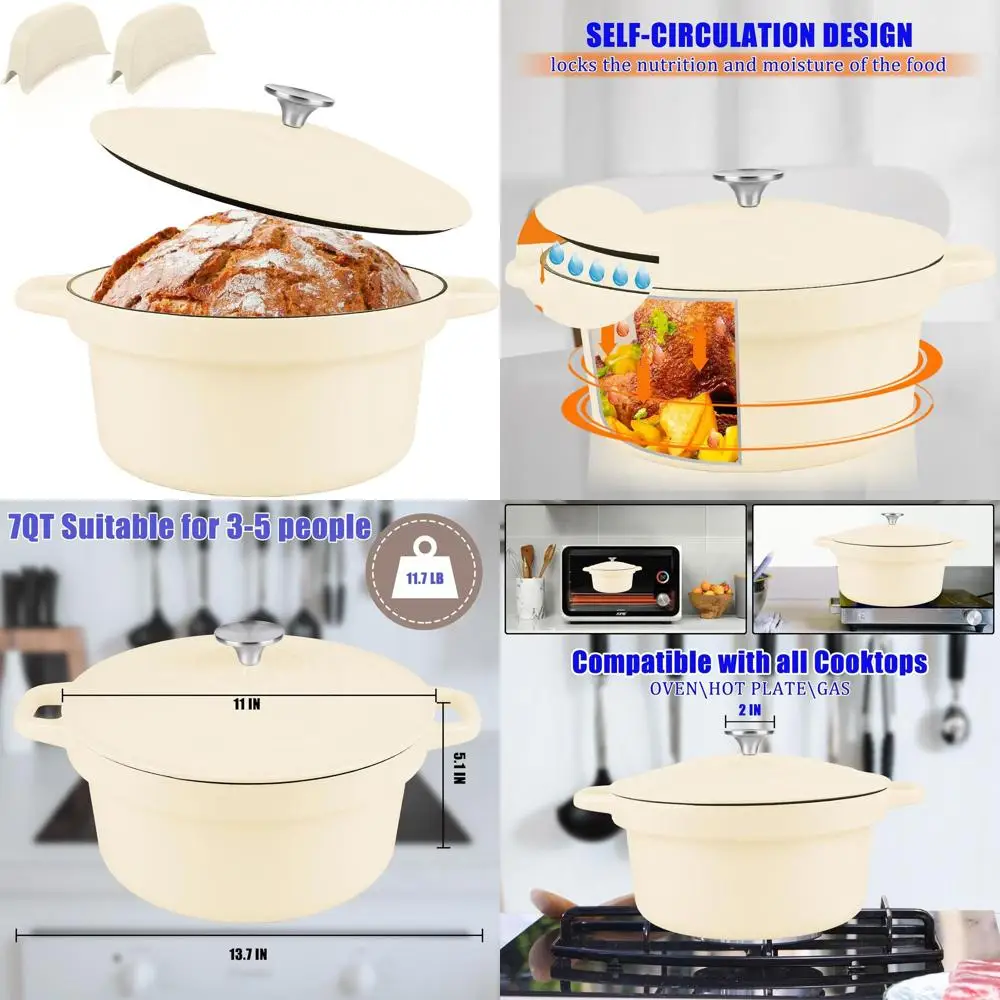 

Эмалированная чугунная жаровня с крышкой, набор для выпечки хлеба на закваске из 10 предметов, антипригарная кастрюля, пригодная для использования в духовке